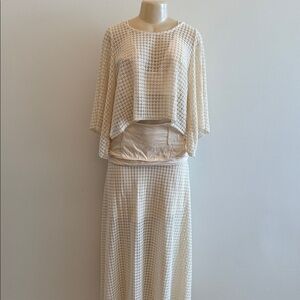 Garnus Brazilian Crochet Look Cream Crop Top and Skirt Size Large